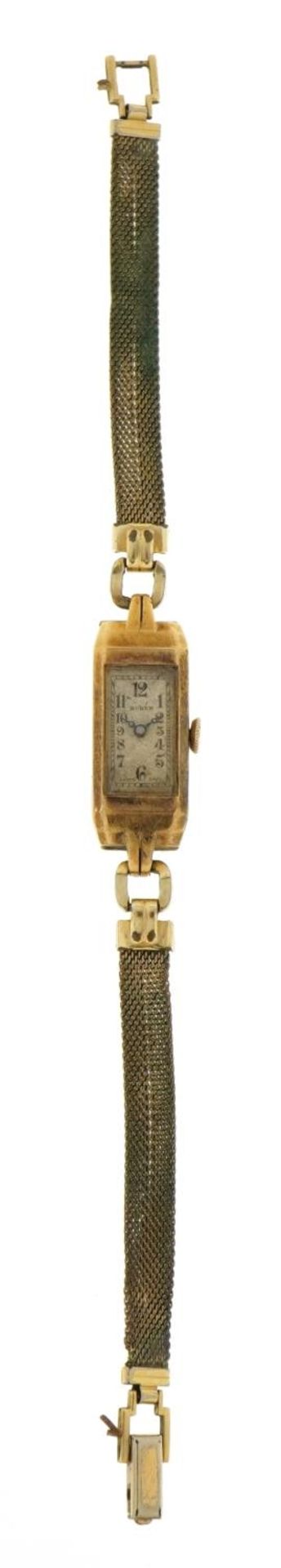18ct gold ladies Buren wristwatch with gilt metal strap, the case 11mm wide, 13.0g - Image 2 of 7