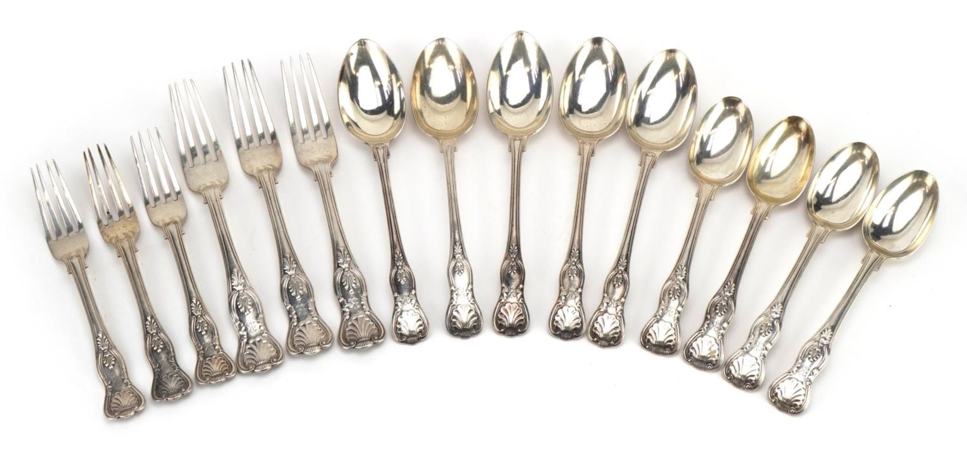 Elkington & Co Ltd, Edwardian silver cutlery comprising three table forks, five tablespoons, four