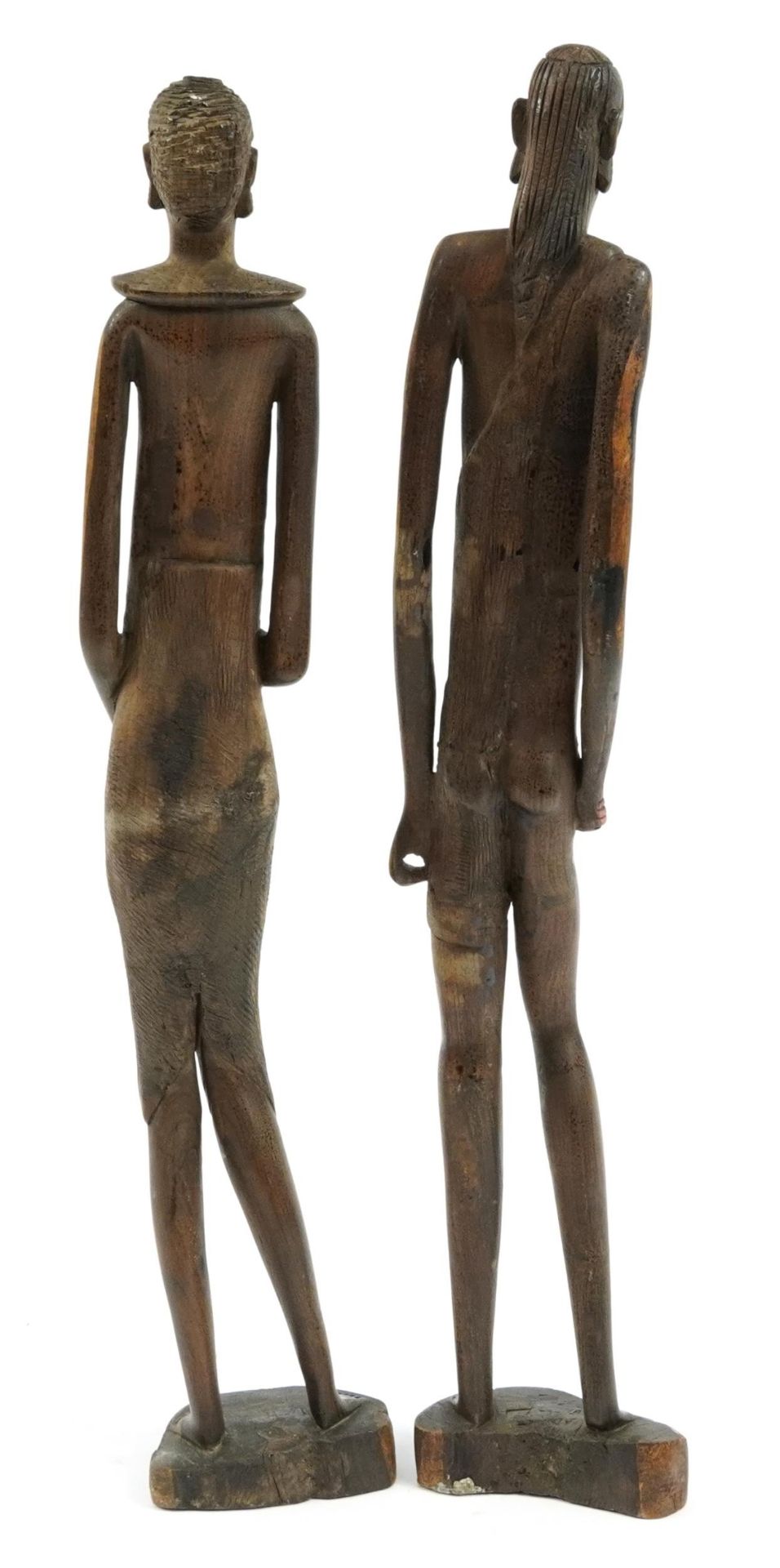 Pair of West African carved wood figures of a male and female, each 59cm high - Image 2 of 3