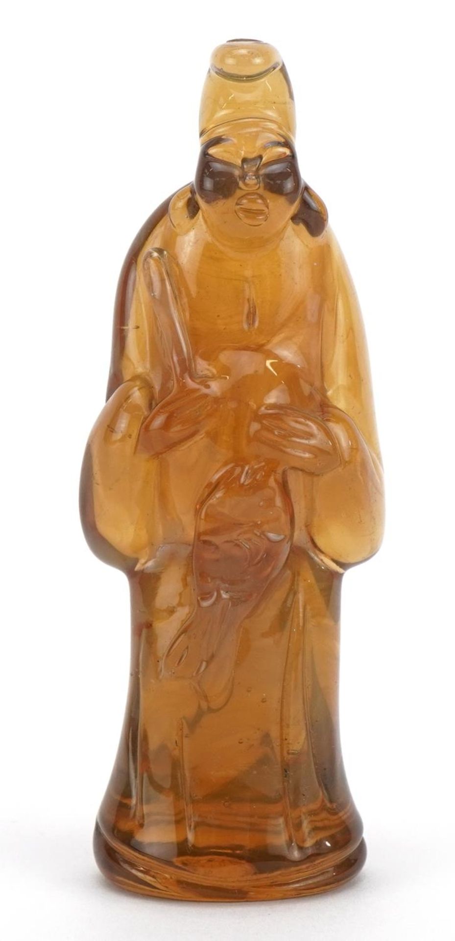 Chinese glass/crystal figure of a standing emperor, 9cm high