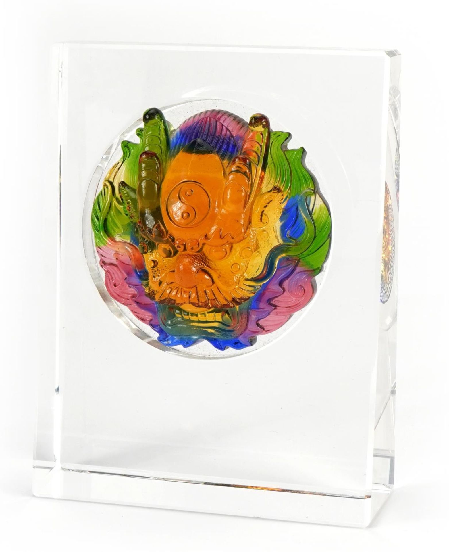 Chinese glass dragon design paperweight with box, 17cm high - Image 2 of 5