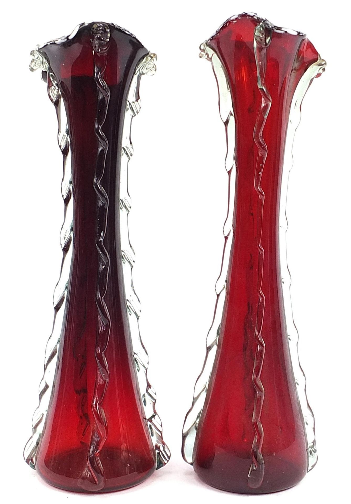 Large pair of Murano ruby glass vases, 52cm high - Image 2 of 3