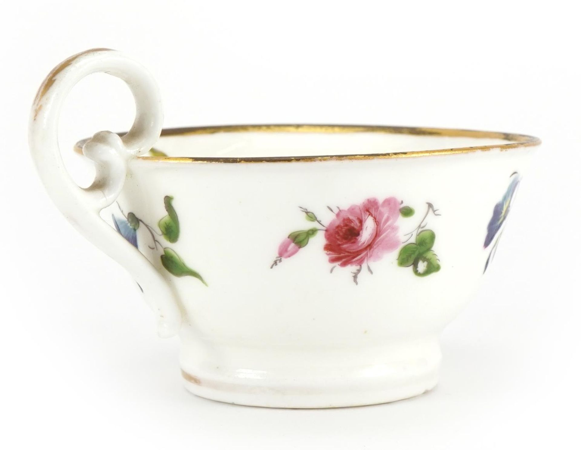 Early 19th century Nantgarw cup and saucer hand painted with flowers, the cup 5cm high - Image 2 of 4
