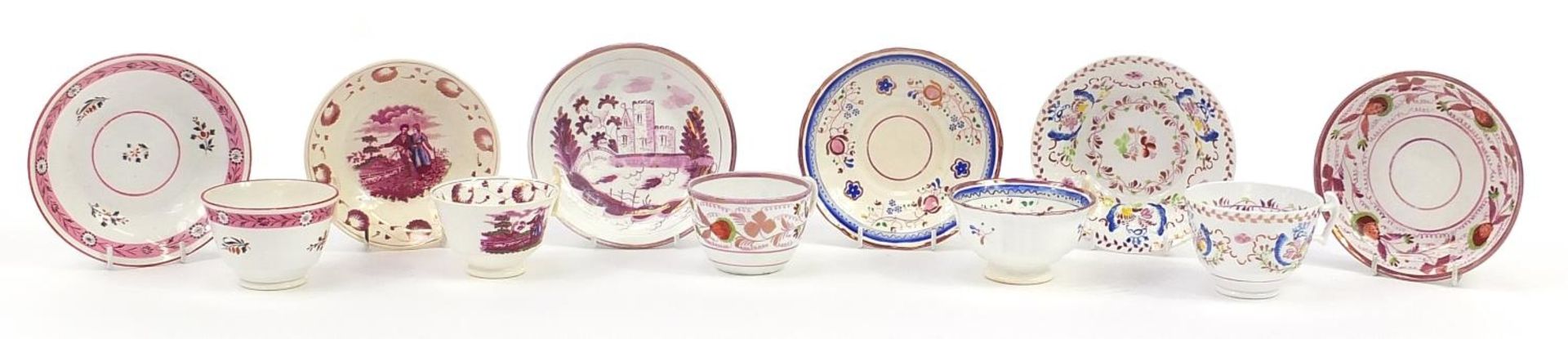 Early 19th century and later teaware comprising five cups with saucers and one other saucer