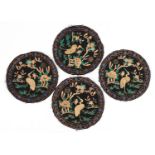 Set of four Chinese textile roundels embroidered with birds of paradise amongst flowers, each 23.5cm