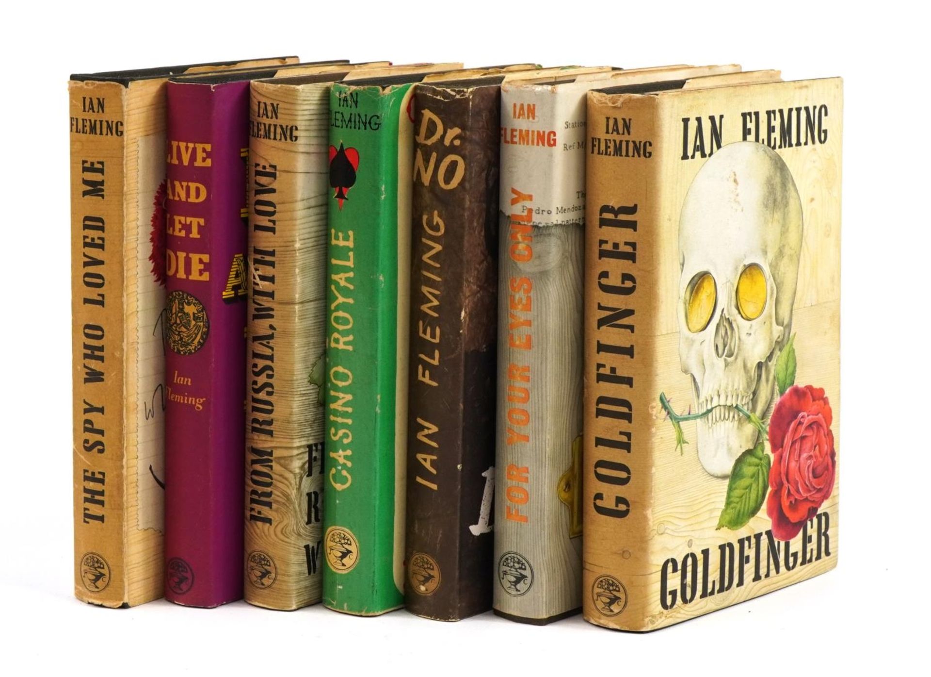 Seven hardback books with dust jackets by Ian Fleming including Goldfinger, For Your Eyes Only,