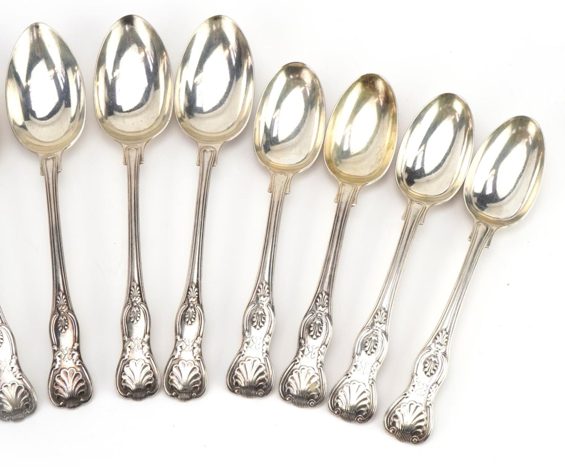Elkington & Co Ltd, Edwardian silver cutlery comprising three table forks, five tablespoons, four - Image 3 of 4
