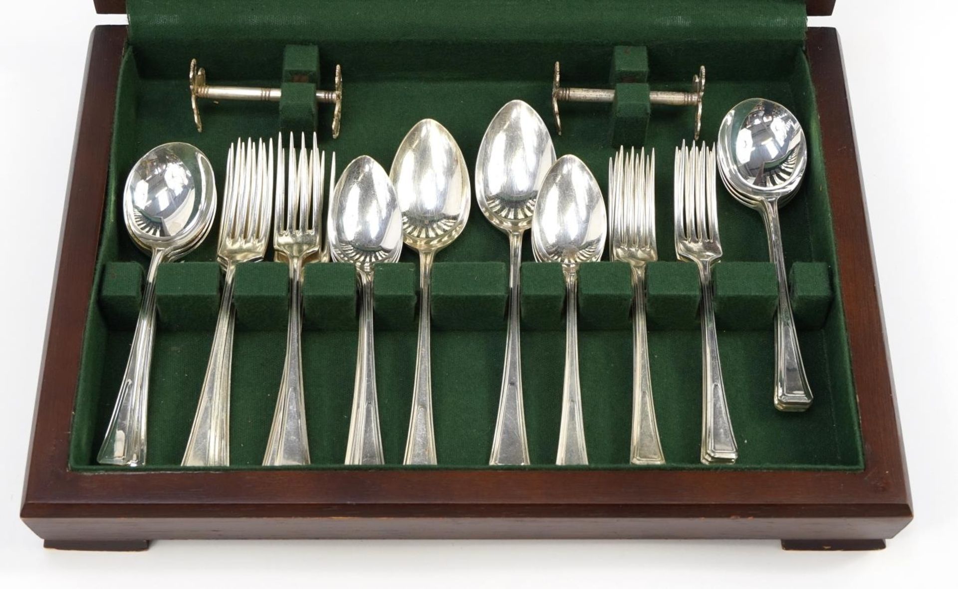 James Ryals, mahogany six place canteen of silver plated cutlery,40.5cm wide - Image 3 of 7