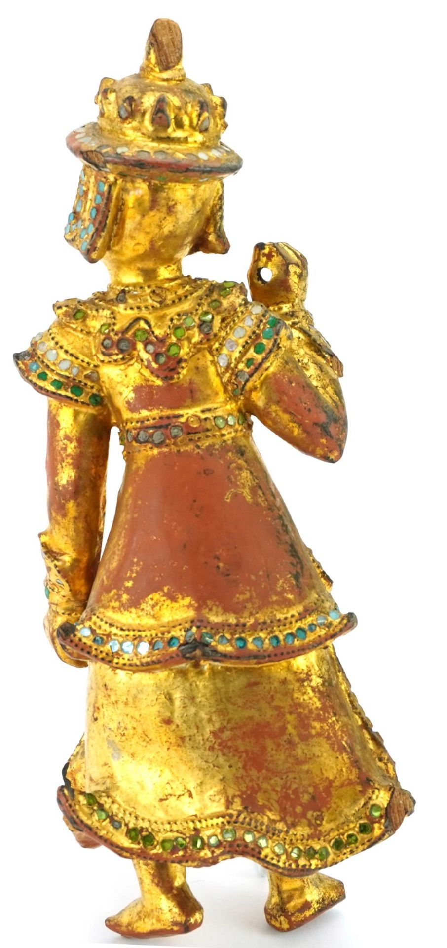 Balinese giltwood carving of a goddess with coloured glass inlay, 29cm high - Image 2 of 3