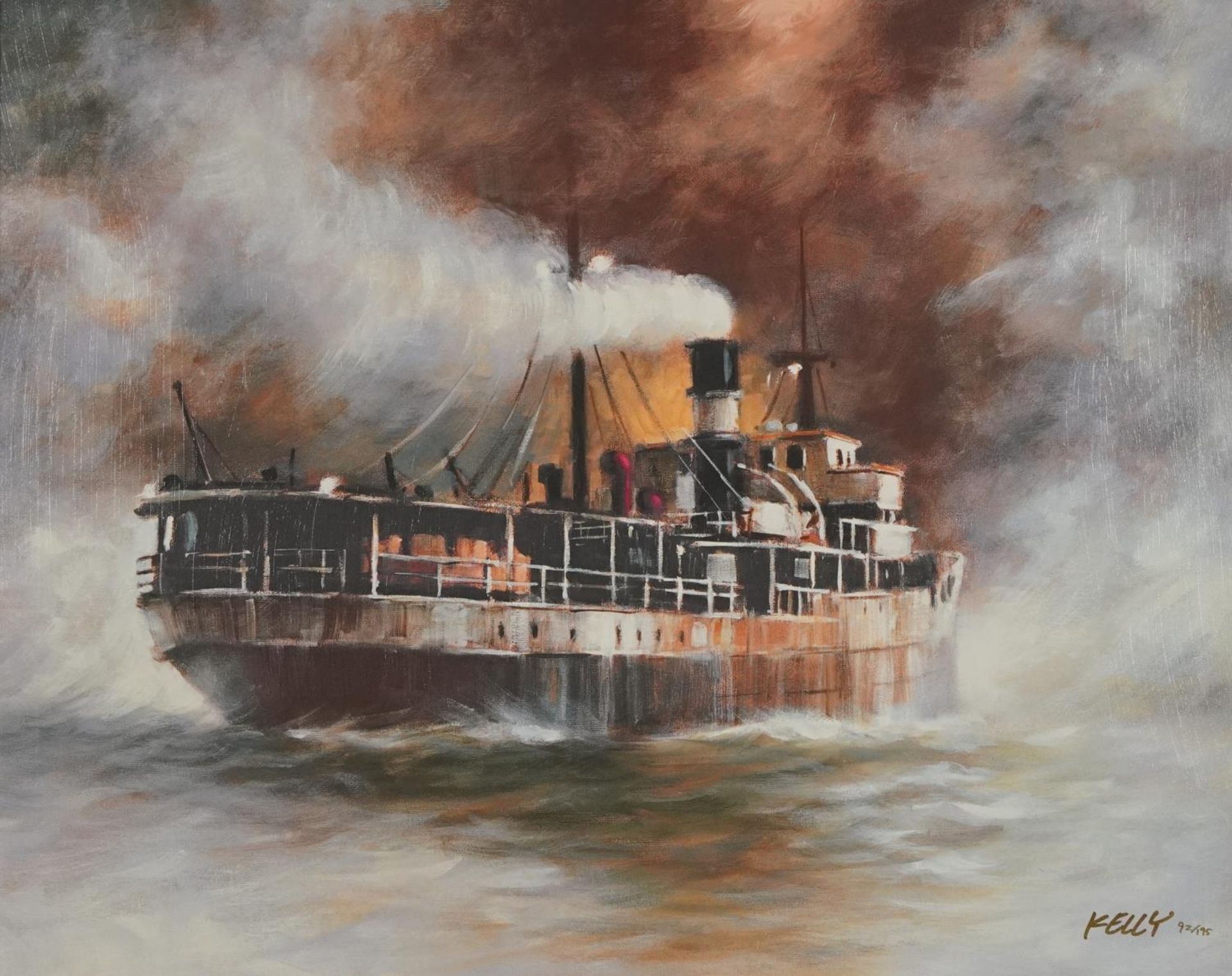 After John Kelly - Ocean liner with Red Buoy, giclee print in colour, limited edition 151/195,
