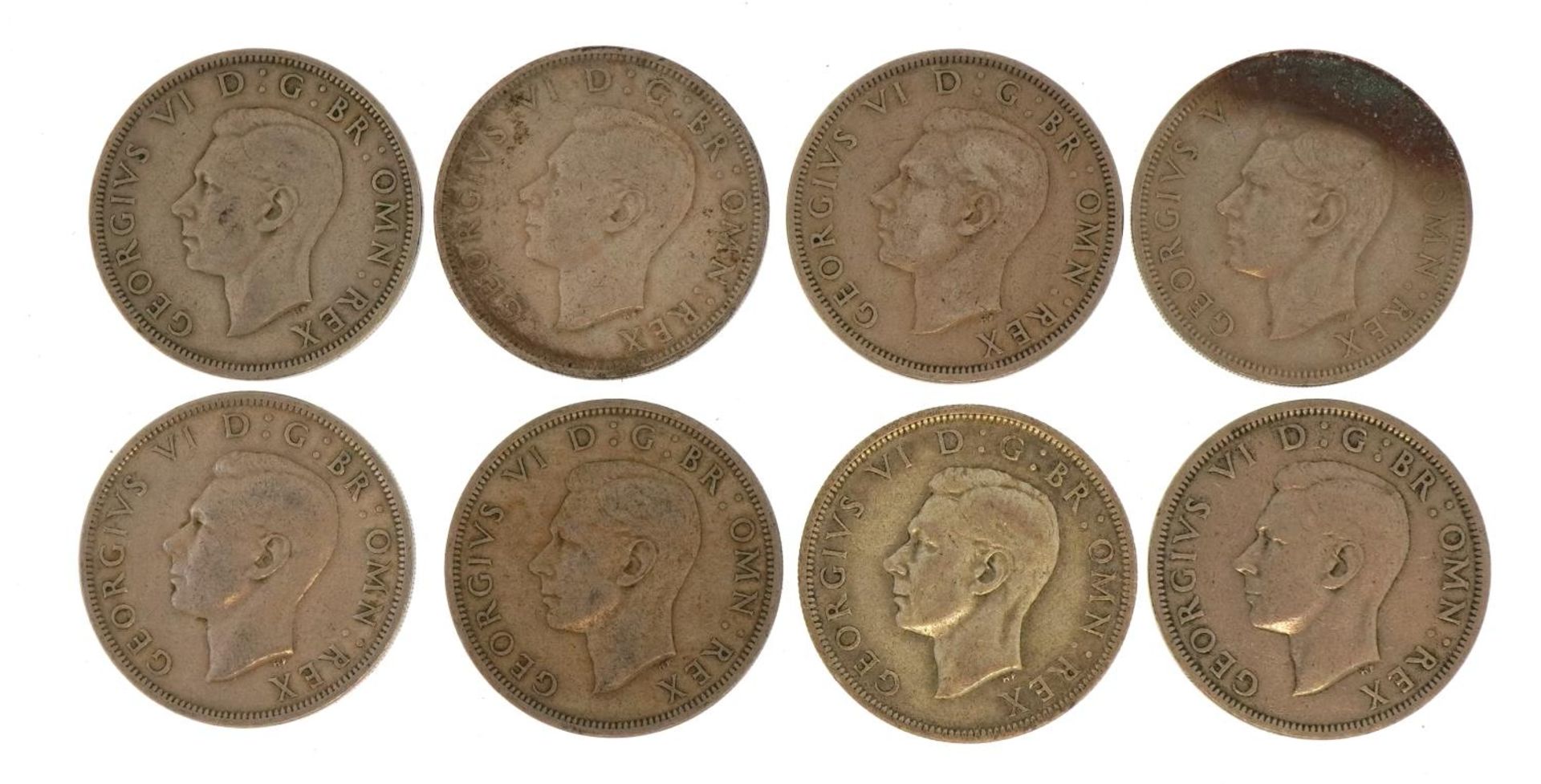 Eight George VI half crowns, approximately 112g