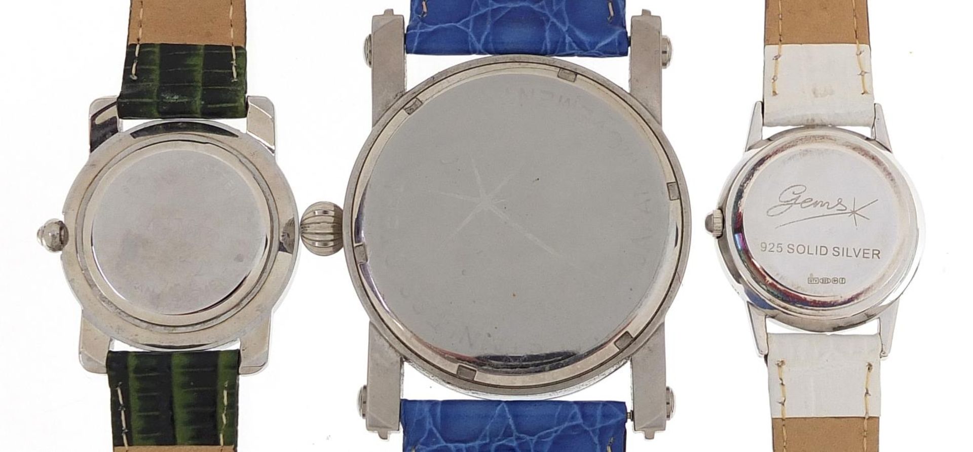 Three ladies wristwatches, one silver, each set with blue sapphires, topaz and aquamarine, with - Image 3 of 6