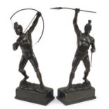 Pair of spelter Roman gladiator figures, each 41cm high