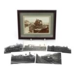 Six early 20th century and later railwayana interest black and white photographs including a