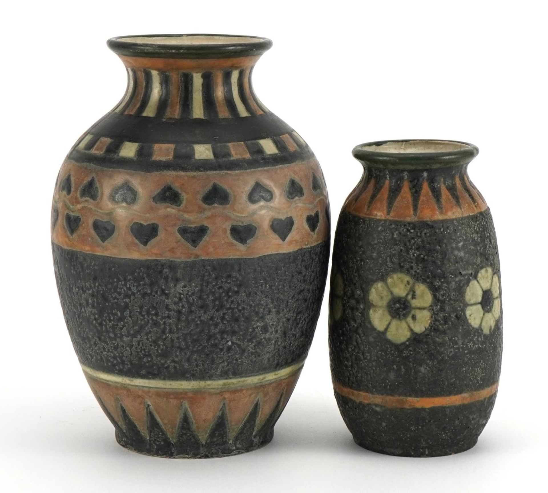 Amphora, two Czechoslovakian Art Nouveau vases hand painted with Grecian figures and flowers, - Bild 2 aus 4