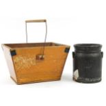 Metal bound pine grain carrier and a Dairy Fresh milk pail, the largest 42.5cm wide