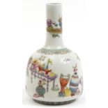 Chinese porcelain mallet vase hand painted in the famille rose palette with flowers and objects, six