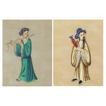 Figures wearing traditional dress, pair of Chinese watercolours on pith paper, each with G R