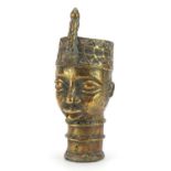 African tribal interest Benin style bronze bust of a tribesman, 22cm high