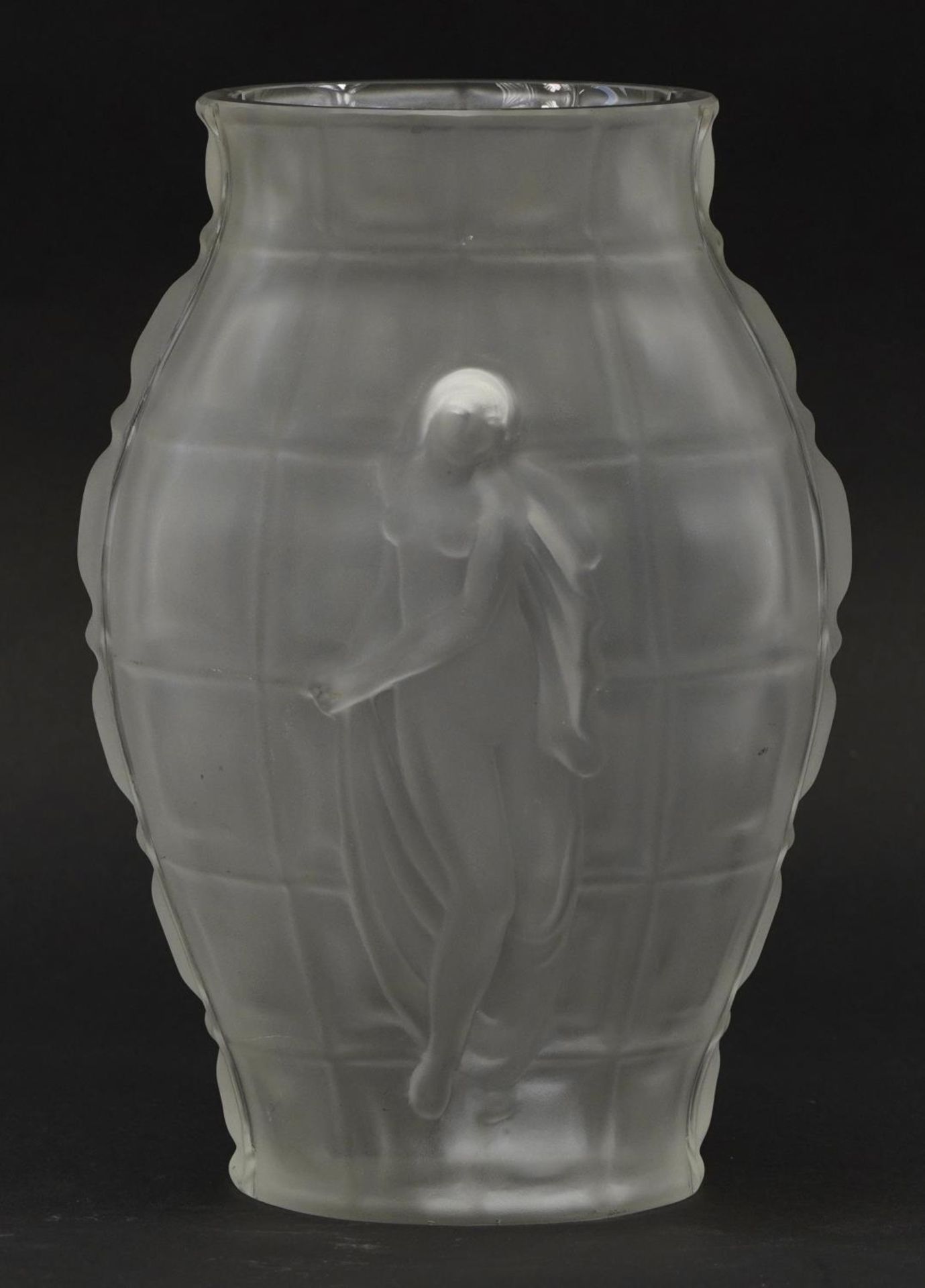 Czech Desna frosted glass design vase moulded in relief with nude females, 24.5cm high - Image 2 of 3