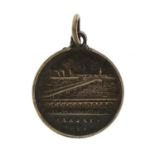 Victorian unmarked silver medal depicting Margate Jetty cant find, 1.9cm high, 2.4g