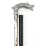 Swordstick with fish design handle and steel blade, 92.5cm in length