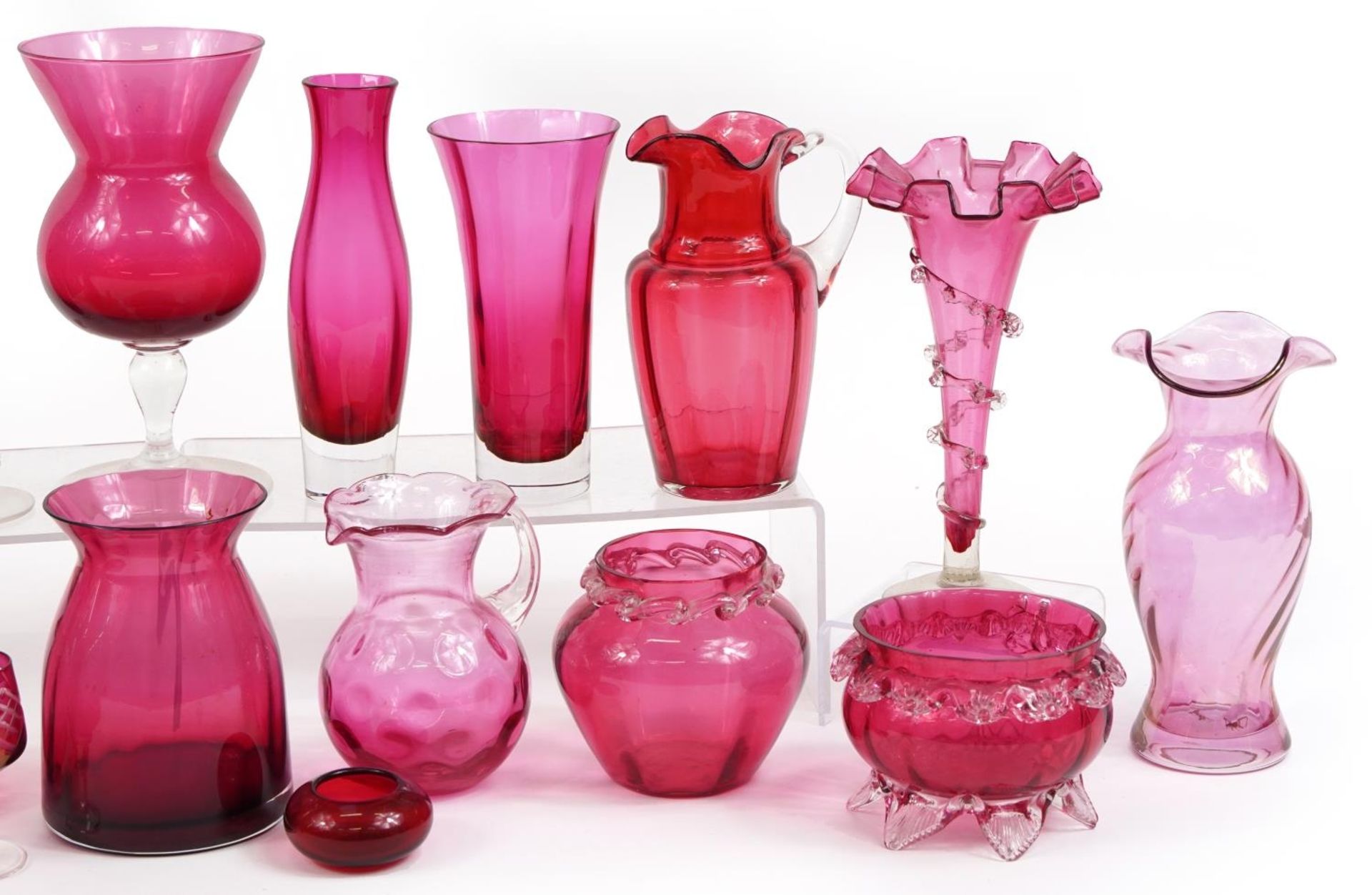 Collection of Victorian and later cranberry glass vases, jugs and glasses, the largest 22cm high - Image 3 of 3