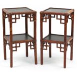 Pair of Chinese simulated bamboo and lacquered side tables, 64cm H x 32 W x 32cm D