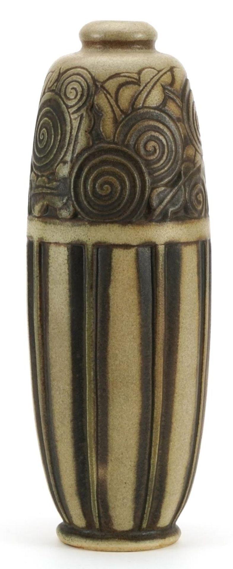 Mougin Nancy, French Art Deco vase incised with stylised motifs, numbered 242 to the base, 38cm high - Image 2 of 4