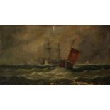 Naval ships in a storm, 19th century maritime interest oil on canvas, mounted and framed, 80cm x