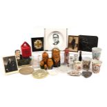 Political and commemorative sundry items including Lord Derby plaster plaque, Winston Churchill