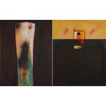 Abstract compositions, pair of Mexican school oil on canvasses, unframed, each 100cm x 80cm