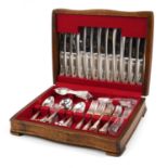 John Mason six place canteen of silver plated cutlery, 40cm wide