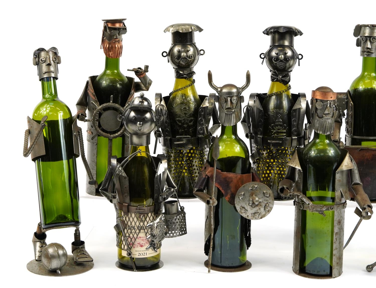 Collection of nut and bolt design bottle holders with empty bottles, the largest approximately - Image 2 of 3