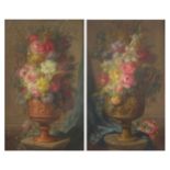 Miguel Parra Abril - Still life flowers, pair of 19th century Spanish oil on canvasses, one