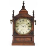 Early 19th century mahogany bracket clock striking on a bell, the circular silvered dial with