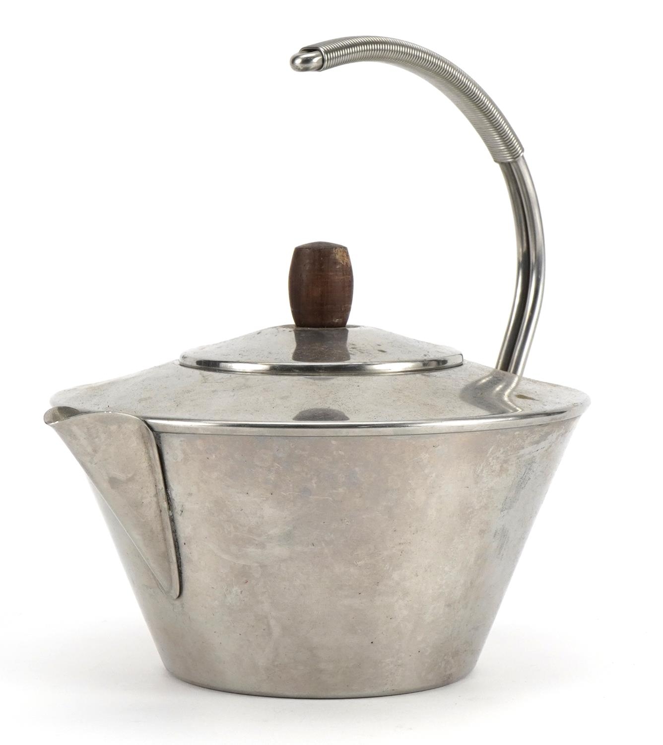 Modernist Danish stainless steel kettle, paper label to the base, 19cm high