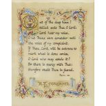 Religious verse, psalm 130, ink and watercolour on vellum inscribed To R J Corteen from The Good
