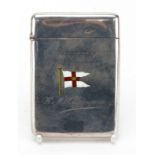 Walker & Hall, Edwardian shipping interest silver souvenir card case enamelled with Elder Dempster