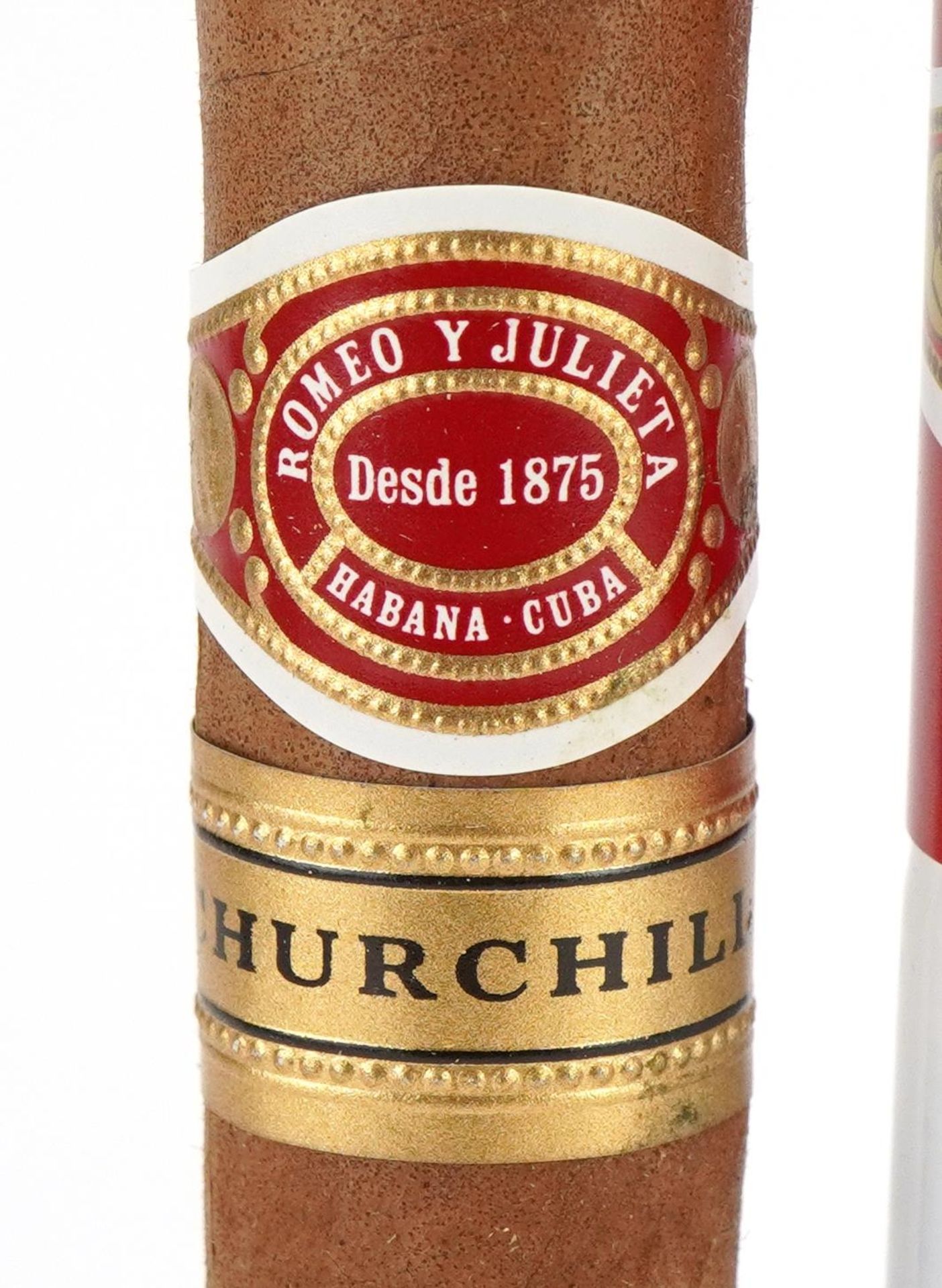 Five Habana Romeo y Julieta Churchill cigars with metal cases - Image 2 of 2