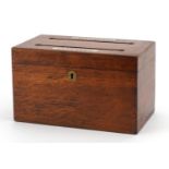 Victorian oak correspondence box with hinged lid having two apertures inscribed answered and