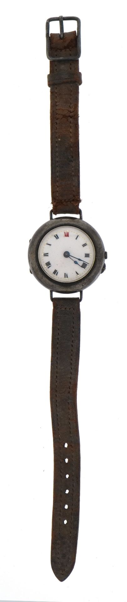 British military interest silver wristwatch with enamelled dial, the case engraved W F Caygill - Image 2 of 6