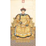 Large Chinese watercolour wall hanging scroll hand painted with an ancestral portrait, impressed red