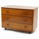 Ercol light elm three drawer chest, 66cm H x 91cm W x 48cm D