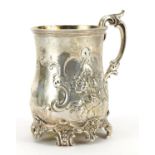 Daniel & Charles Houle, Victorian silver tankard with gilt interior embossed with flowers and