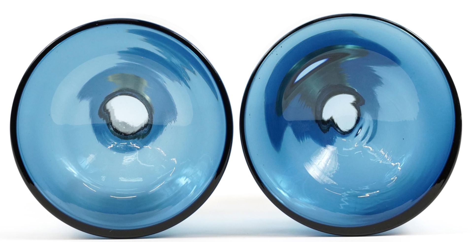 Pair of oversized blue glass display scent bottles with stoppers in the style of Holmegaard, each - Image 3 of 3