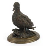 After Pierre Jules Mene, patinated bronze study of a duck, 15.5cm high