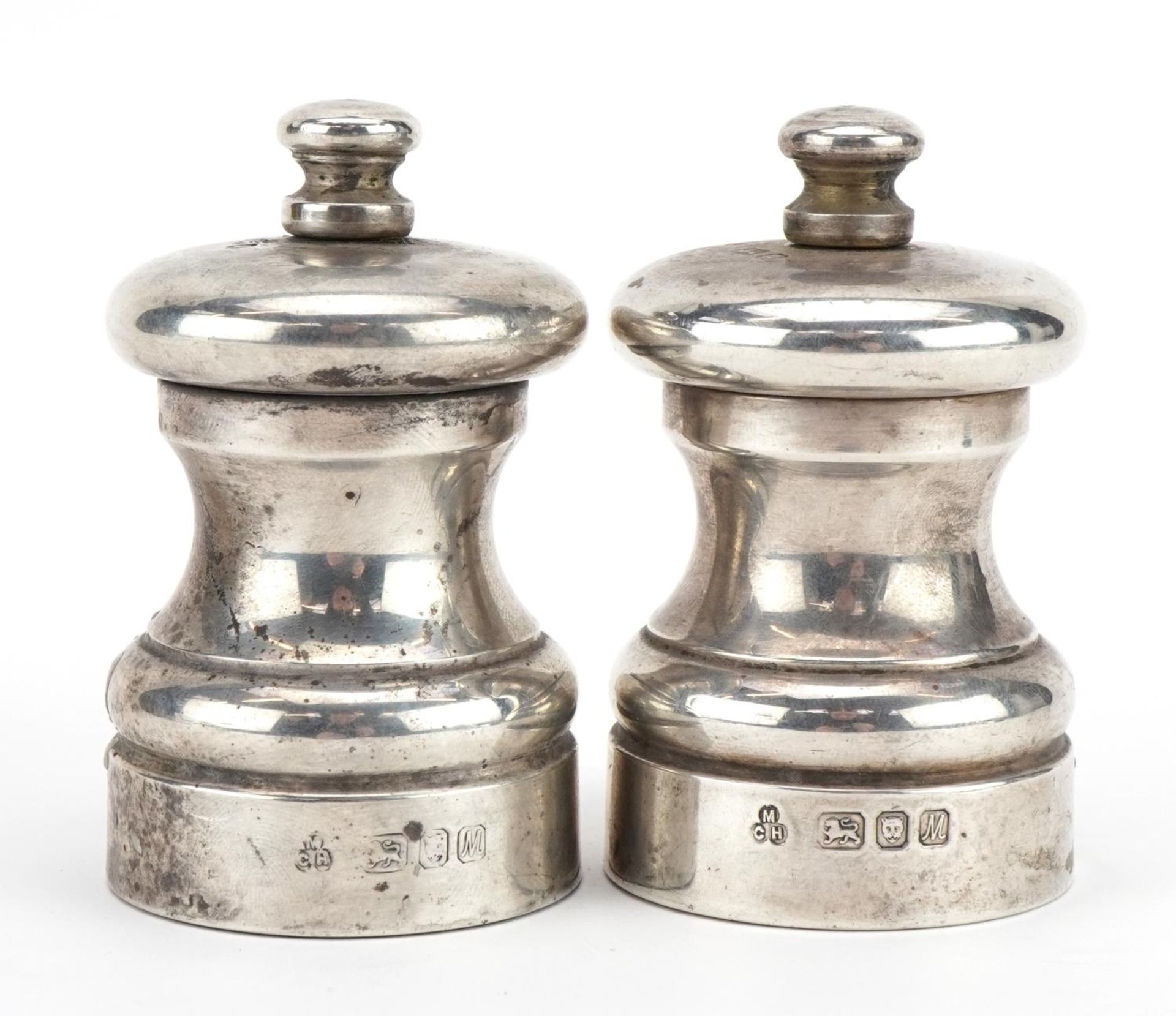 M C Hersey & Son Ltd, pair of silver salt and pepper mills retailed by Peter Piper Park Green, - Image 2 of 4