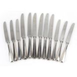 William Bush & Son Ltd, set of twelve silver handled knives, Sheffield 1970, 24cm in length, total