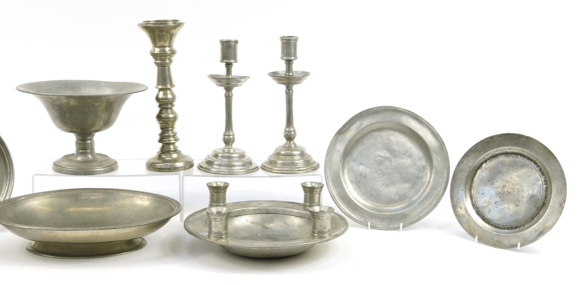 Antique and later collection of pewter, mostly by Kenneth Turner including pair of candlesticks, - Image 3 of 4